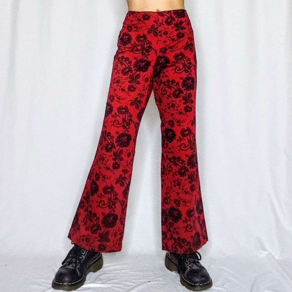 Y2k vintage blood red floral pants